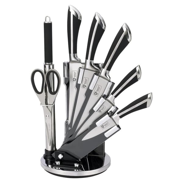 Knivset med Roterande Ställ - 7 Delar - Svart