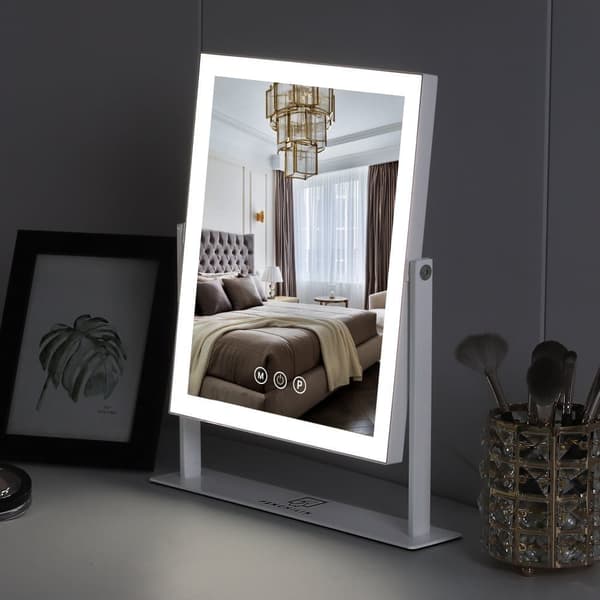 FENCHILIN Hollywood make-up spejl med lys og berøringsfunktion 360° drejeligt bordspejl med lamper 25 x 30 cm