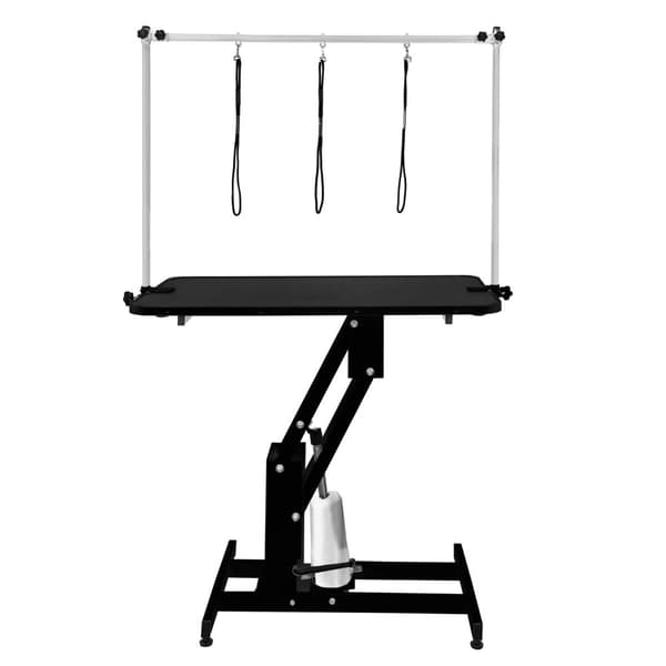 Hydrauliskt Bord för Hundtrimning Husdjur Klippning Höjdjusterbar Professionellt Bruk 180 kg Kapacitet Halkfri Gummiyta 3 Koppel Hundfrisör Svart Svart Bord