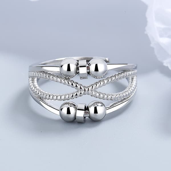 INF Anti-stressring med pärlor Silver S
